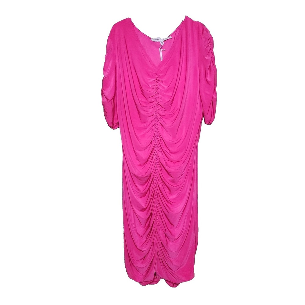Curations x Amy Morrison Ruched Bodycon Dress Pink V-Neck 1X Party Club USA